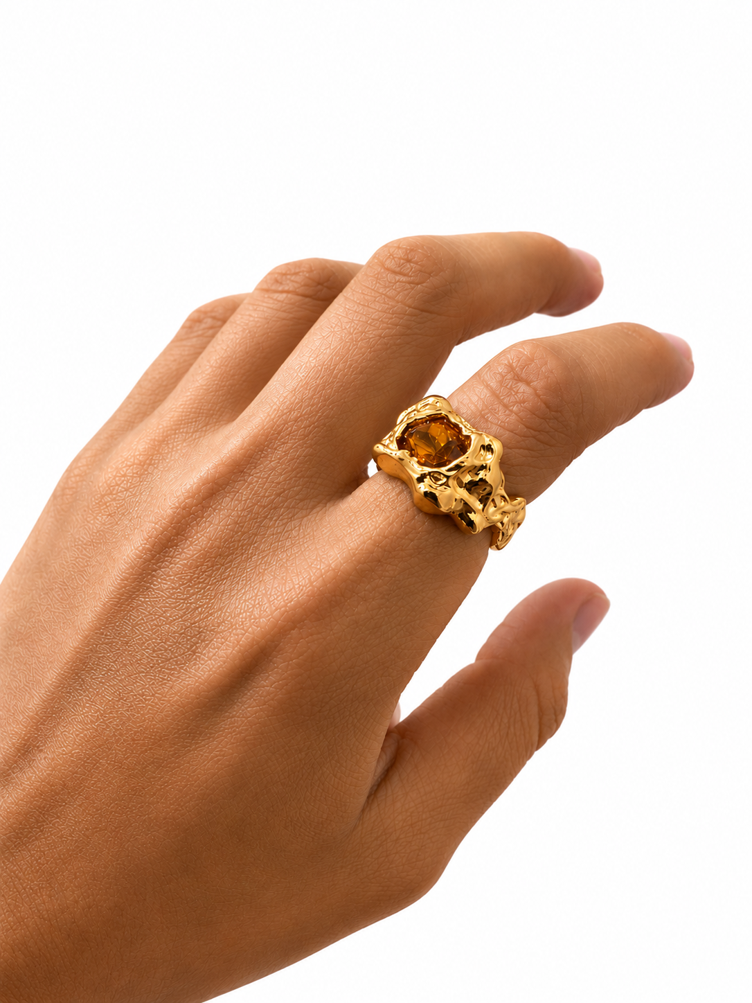 Anel Mindset Dourado com Pedra Marrom