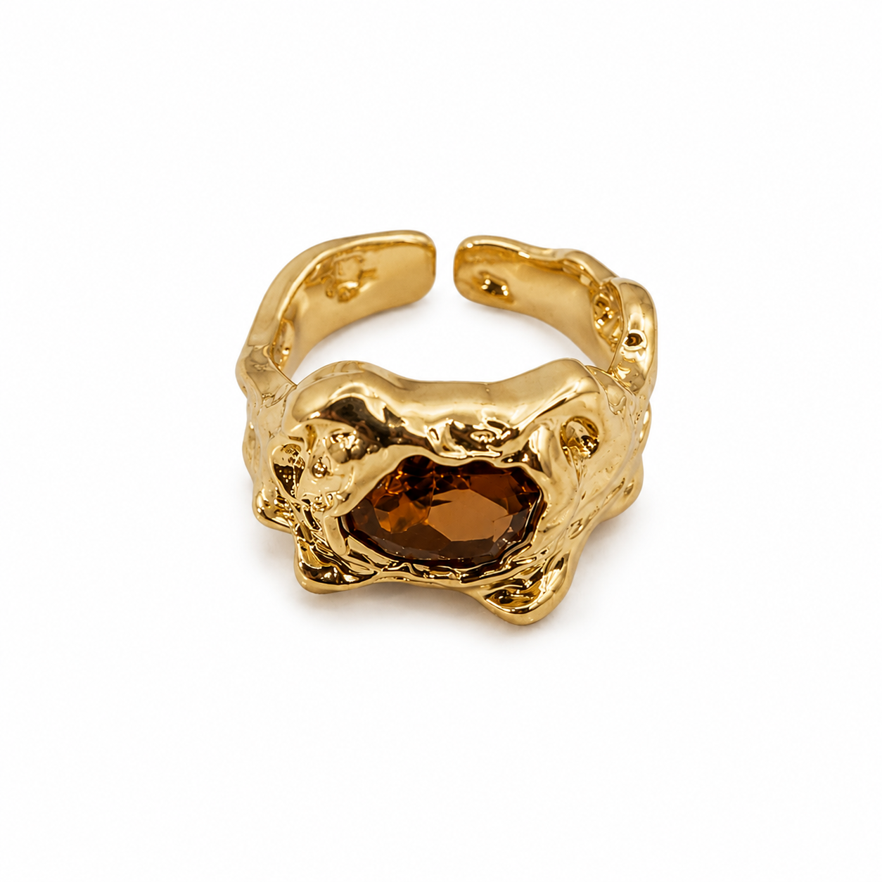 Anel Mindset Dourado com Pedra Marrom