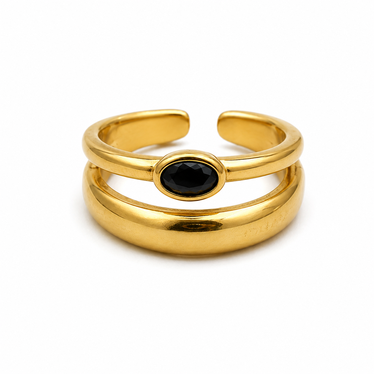 Anel Duo Ônix Dourado