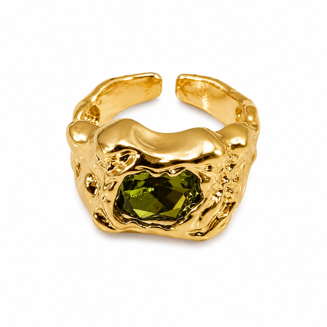 Anel Mindset Dourado Pedra Verde Regulável