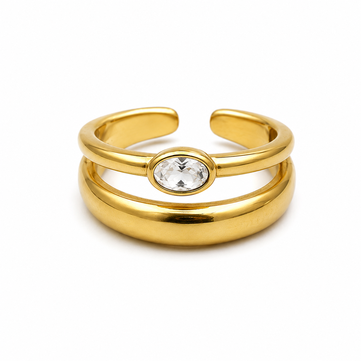 Anel Duo Diamante Dourado