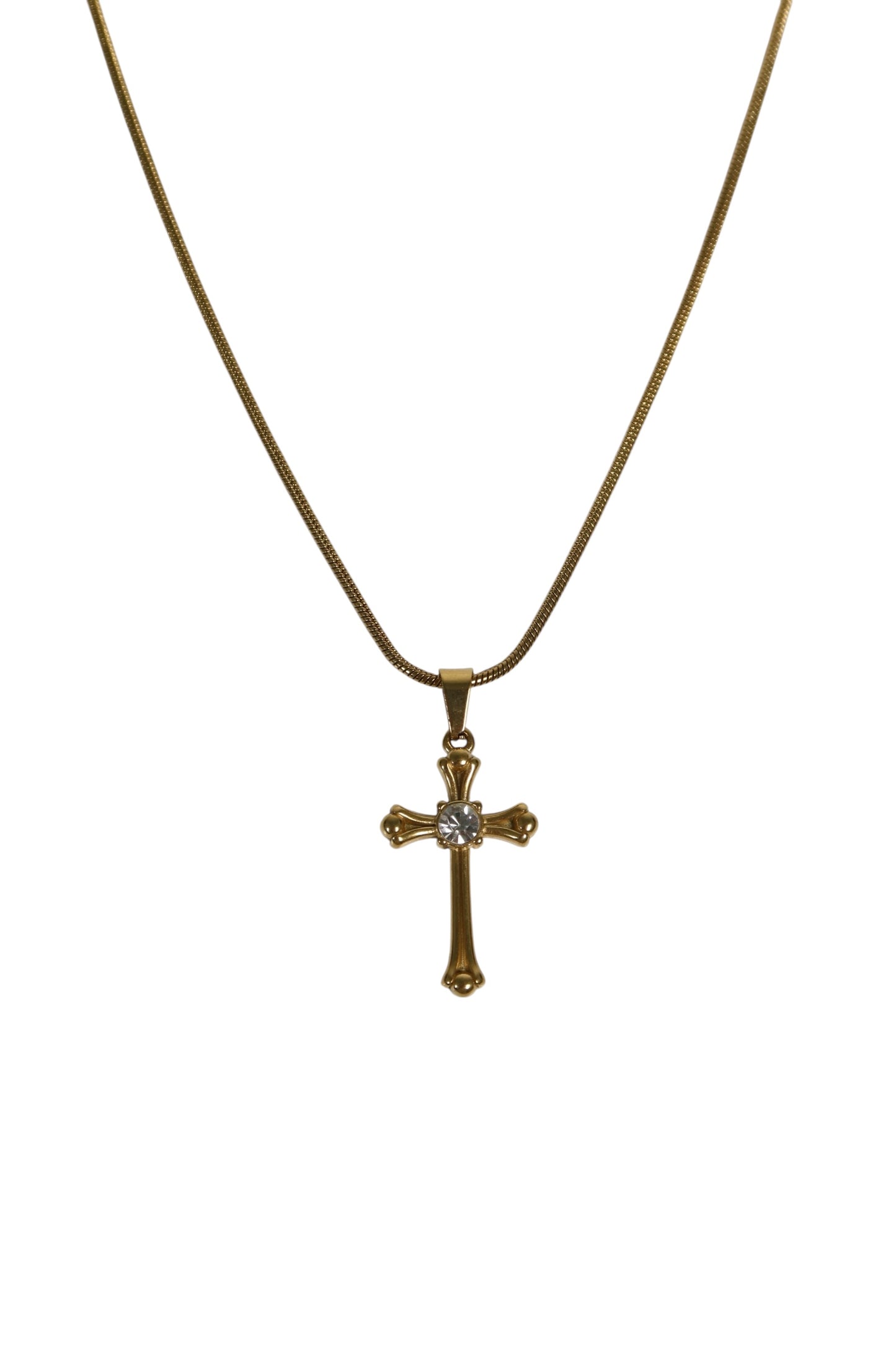 Colar Cruz Zircônia de Aço Inoxidável Dourado